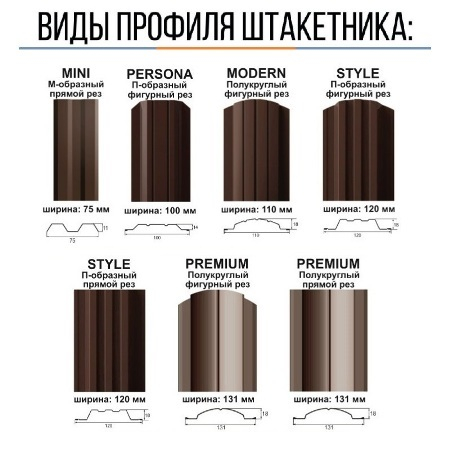 Штакетник металлический формы 75-131мм
